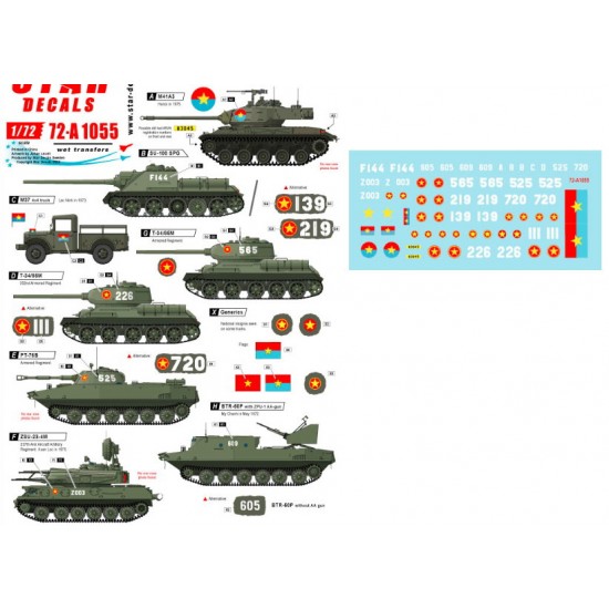 Decals for 1/72 Vietnam Vol.5 - NVA North Vietnamese Tanks & AFVs Decals for 1/72 Vietnam Vol.5 - NVA North Vietnamese Tanks & AFVs