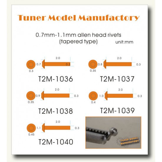 1.0mm Tapered Type Allen Head Rivets (20pcs)