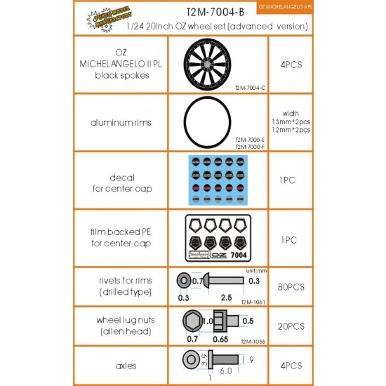 1/24 20inch OZ Michelangelo II PL Wheels set (Advanced Version)