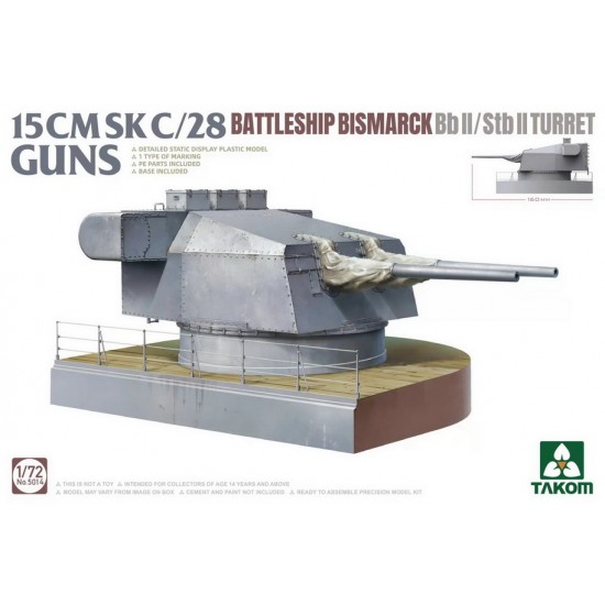 1/72 Bismarck Bb II / Stb II Battleship Turret 15CMSK C/28 Guns 1/72 Bismarck Bb II / Stb II Battleship Turret 15CMSK C/28 Guns