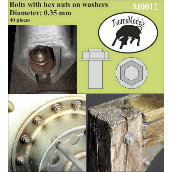 Bolts w/Hex Nuts on Washers (40pcs, Diameter: 0.35mm )
