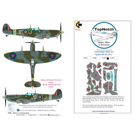 1/24 Spitfire Mk IXc JE-J Camo Masks 1/24 Spitfire Mk IXc JE-J Camo Masks