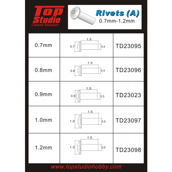 1.0mm Rivets (A) (20pcs) 1.0mm Rivets (A) (20pcs)