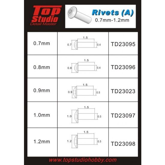 1.2mm Rivets (A) (20pcs) 1.2mm Rivets (A) (20pcs)