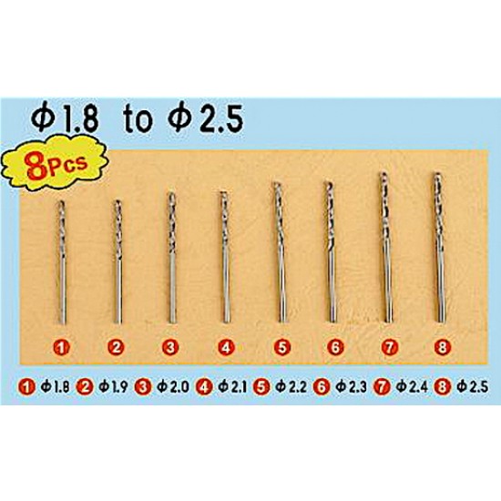 Twist Drilling Auger Bits Set 3 (8pcs, Diameter: 1.8mm-2.5mm) Twist Drilling Auger Bits Set 3 (8pcs, Diameter: 1.8mm-2.5mm)