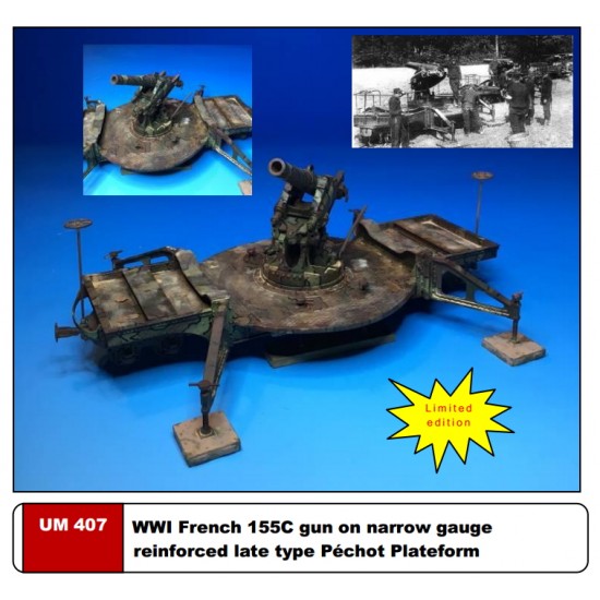 1/35 WWI French 155C Gun on Narrow Gauge Pechot Plateform 1/35 WWI French 155C Gun on Narrow Gauge Pechot Plateform
