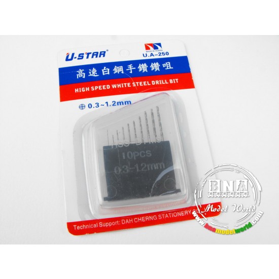 High Speed White Steel Drill Bits 0.3~1.2mm (also work w/Tamiyas Pin Vise) High Speed White Steel Drill Bits 0.3~1.2mm (also work w/Tamiyas Pin Vise)