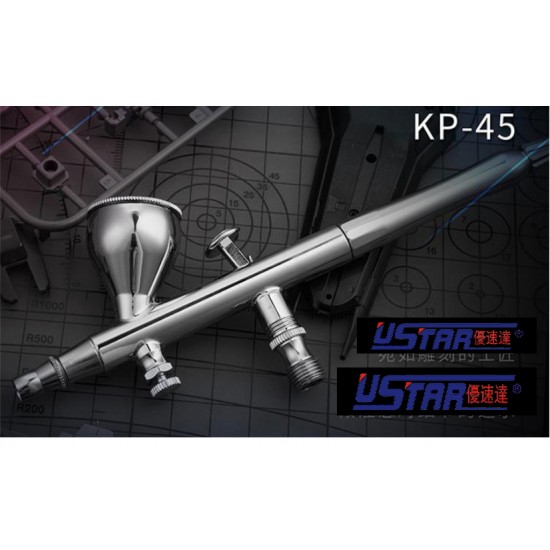 KP-45 0.3mm Dual Action Airbrush w/7cc Gravity Feed Cup KP-45 0.3mm Dual Action Airbrush w/7cc Gravity Feed Cup