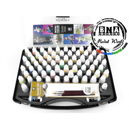 Acrylic Model Colour Paint Set - 72 Military Colours + 3 Brushes + Case Acrylic Model Colour Paint Set - 72 Military Colours + 3 Brushes + Case