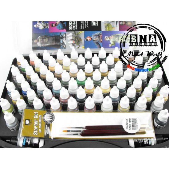 Acrylic Model Colour Paint Set - 72 Military Colours + 3 Brushes + Case Acrylic Model Colour Paint Set - 72 Military Colours + 3 Brushes + Case