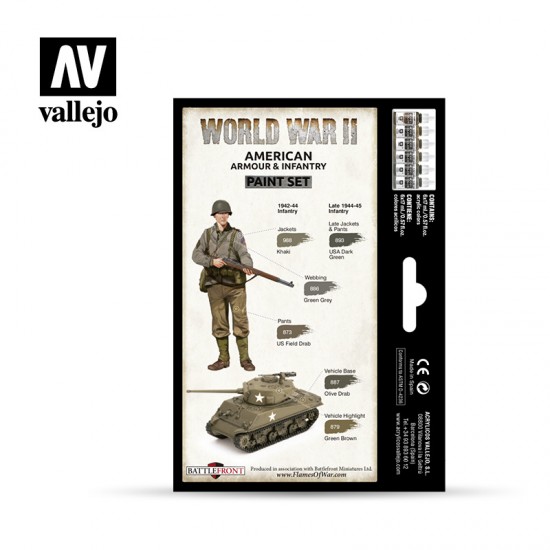 Acrylic Model Colour Paint Set - WWII American Armour & Infantry (6 x 17ml) Acrylic Model Colour Paint Set - WWII American Armour & Infantry (6 x 17ml)