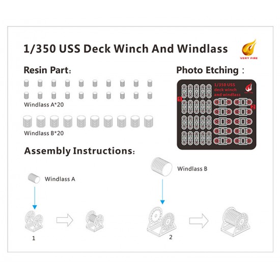 1/350 US Battleship Deck Winch and Windlass (30pcs in 2 types)