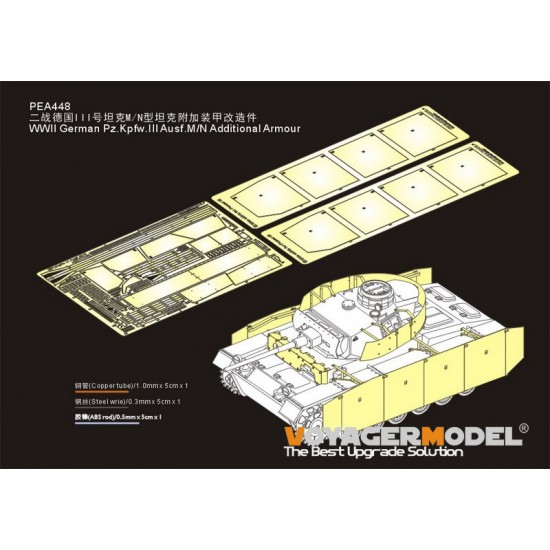 1/35 WWII German PzKpfw.III Ausf.M/N Additional Armour Detail Set for Takom Model 1/35 WWII German PzKpfw.III Ausf.M/N Additional Armour Detail Set for Takom Model