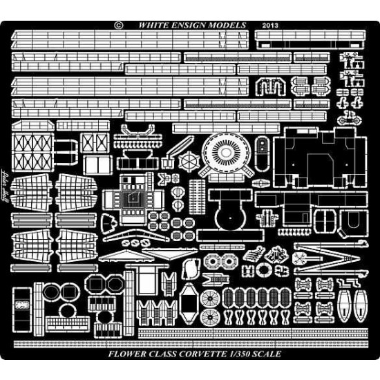 1/350 Flower-Class Corvette Photo-etched Detail set for Mirage kits (2 PE sheets) 1/350 Flower-Class Corvette Photo-etched Detail set for Mirage kits (2 PE sheets)