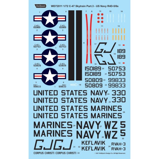 1/72 C-47 Skytrain Part.3 - US Navy/Marine R4D-6 & R4D-7 Decals for Airfix kits 1/72 C-47 Skytrain Part.3 - US Navy/Marine R4D-6 & R4D-7 Decals for Airfix kits