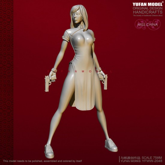 75mm Scale Miss China Cheongsam Girl w/2 Pistols 75mm Scale Miss China Cheongsam Girl w/2 Pistols
