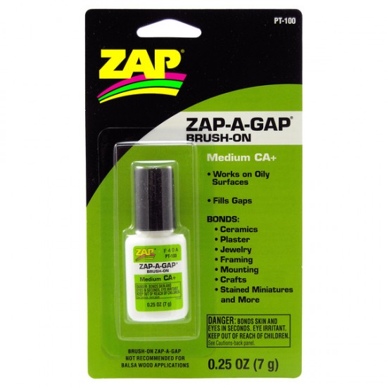 Zap-A-Gap CA+ Super Glue Medium Viscosity Brush-On (1/4 oz / 7g) Zap-A-Gap CA+ Super Glue Medium Viscosity Brush-On (1/4 oz / 7g)