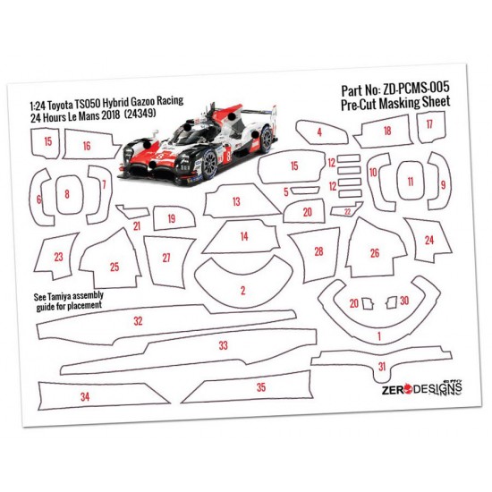 1/24 Toyota TS050 Hybrid Gazoo Racing Pre-Cut Masking Sheet for Tamiya kit #24349 1/24 Toyota TS050 Hybrid Gazoo Racing Pre-Cut Masking Sheet for Tamiya kit #24349