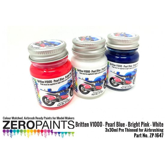 Britten V1000 - Pearl Blue - Bright Pink - White Paints (3x 30ml) Britten V1000 - Pearl Blue - Bright Pink - White Paints (3x 30ml)