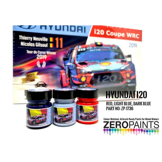 Hyundai i20 WRC Red, Light Blue & Dark Blue Paint Set (3x 30ml) Hyundai i20 WRC Red, Light Blue & Dark Blue Paint Set (3x 30ml)