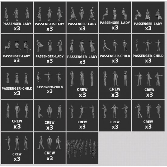 1/200 Figures for Ship - TITANIC Crews & Passengers (171 figures) for Trumpeter kit #03713