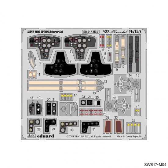1/32 Henschel Hs 129 Interior Detail Set for #SWS17 B-2 RIII kit 1/32 Henschel Hs 129 Interior Detail Set for #SWS17 B-2 RIII kit