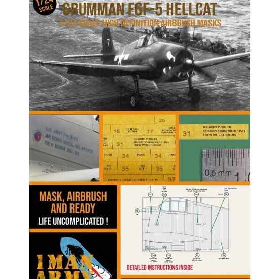 1/24 Grumman F6F-5 Hellcat Airbrush Paint Masking for Airfix kits