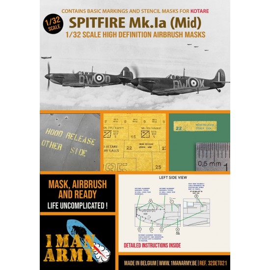 1/32 Spitfire Mk Ia (Mid) Basic Markings & Stencil Masks for Kotare kits