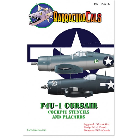 1/32 Vought F4U-1 Corsair Cockpit Stencils and Placards for Tamiya kit