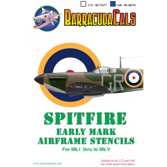 Decals for 1/48 Supermarine Spitfire Early Mark Airframe Stencils