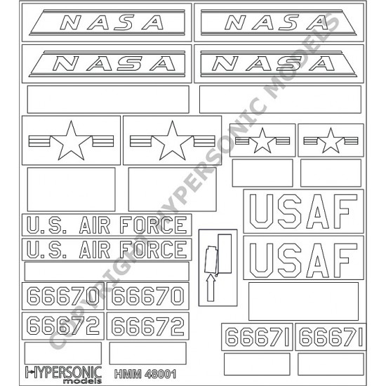 1/48 North American X-15 Paint Masks - NASA, USAF, US Stars'n'bars & Serial Numbers
