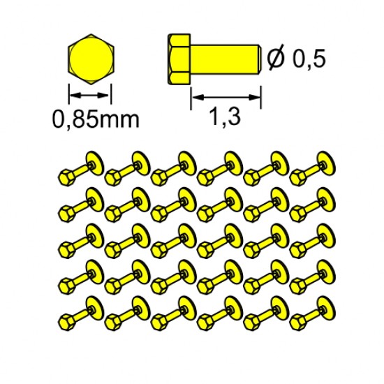 1/16 Turned Imitation of Hexagonal Bolts (0.85x1.30mm, 30pcs)