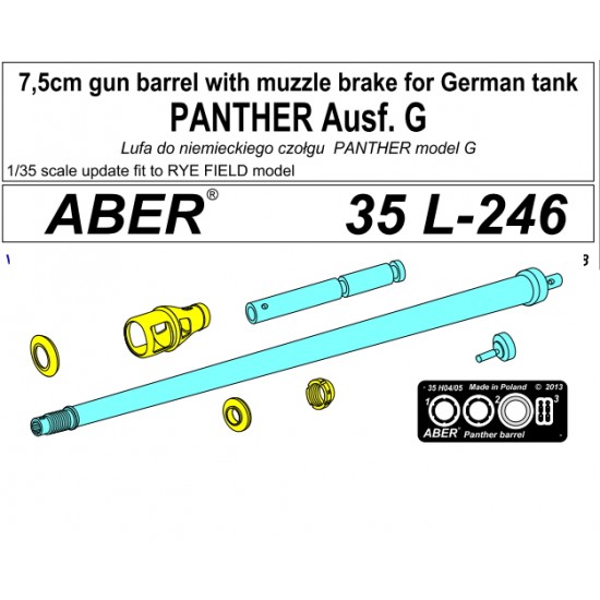 1/35 Panther Ausf.G 7.5cm Gun Barrel w/Muzzle Brake for Rye Field Model