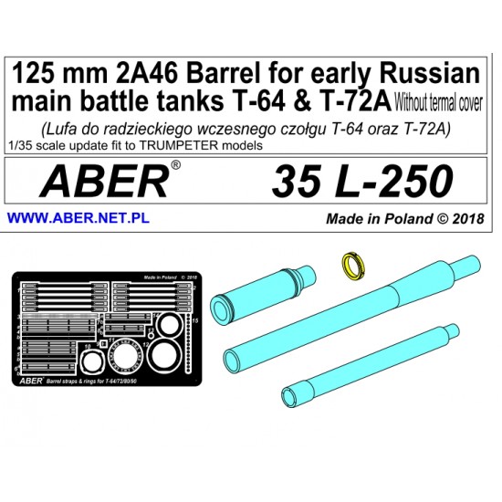 1/35 Russian T-64 &T-72A 125mm 2A46 Barrel (without thermal cover) for Trumpeter kits