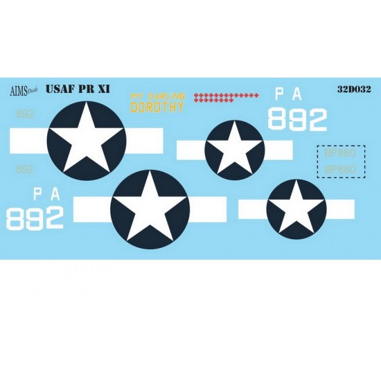 Decals for 1/32 USAF Spitfire PR XI for AIMS Conversion set #32P027