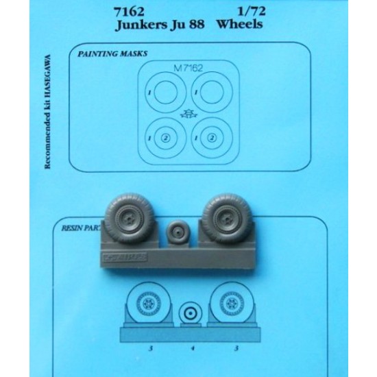 1/72 Junkers Ju 88 Wheels + Paint Mask for Hasegawa kit