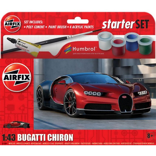 1/43 Small Starter Set - New Bugatti Chiron w/Paints, Brush & Glue