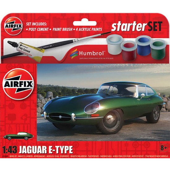 1/43 Small Starter Set - Jaguar E-Type w/Paints, Brush & Glue