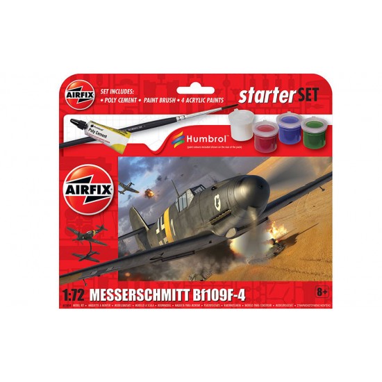 1/72 Starter Set - Messerschmitt Bf109F-4 (kit, acrylic paint, poly cement, brush)