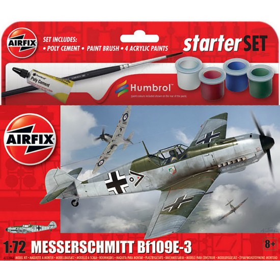 1/72 Messerschmitt Bf109E-3 Gift Set (kit, paints, cement, brush)
