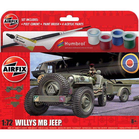 1/72 Willys MB Jeep Gift Set (kit, paints, cement & brush)