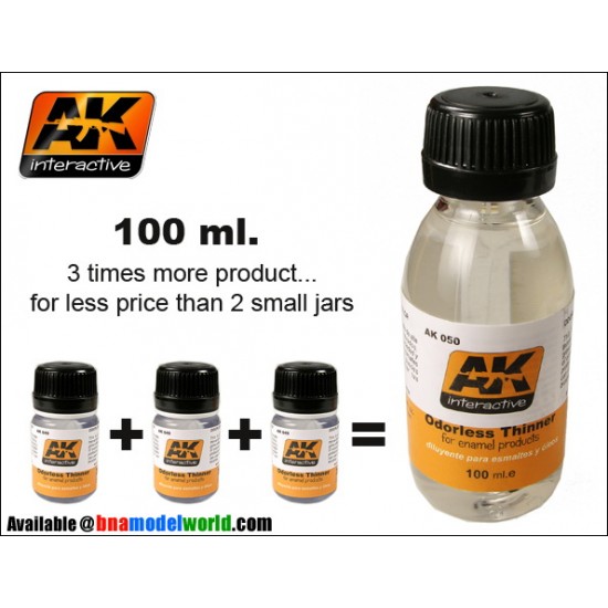 AK Interactive AK050: Thinner Odorless thinner for enamel and oil paints 1  x 100ml (ref. AK-050)