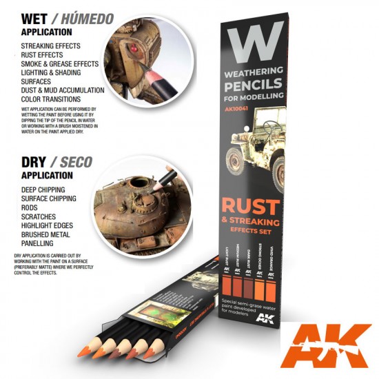 Weathering Semi Grease Water Pencils Set - Rust and Streaking (5pcs)