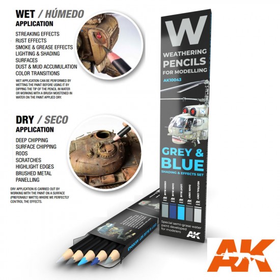 Weathering Semi Grease Water Pencils Set - Grey and Blue Camouflages (5pcs)