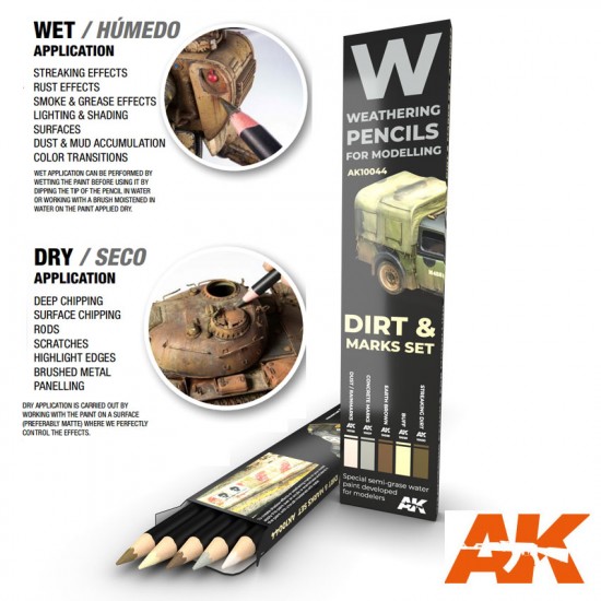 Weathering Semi Grease Water Pencils Set - Splashes, Dirt and Stains (5pcs)