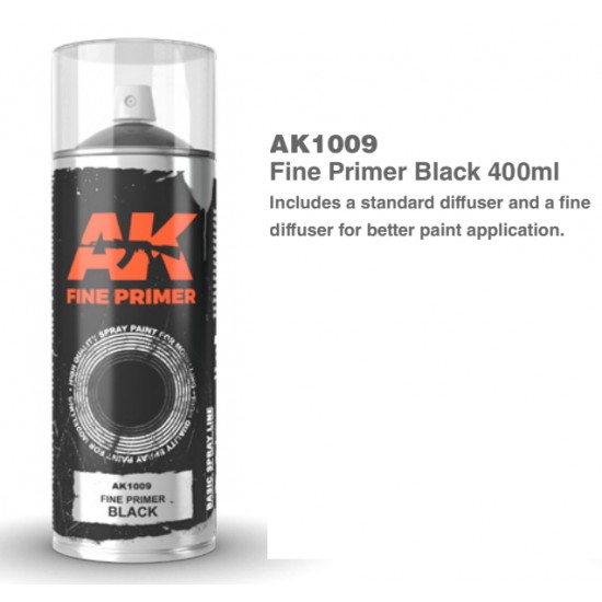 Fine Primer Black Spray (400ml) w/Standard & Fine Diffusers