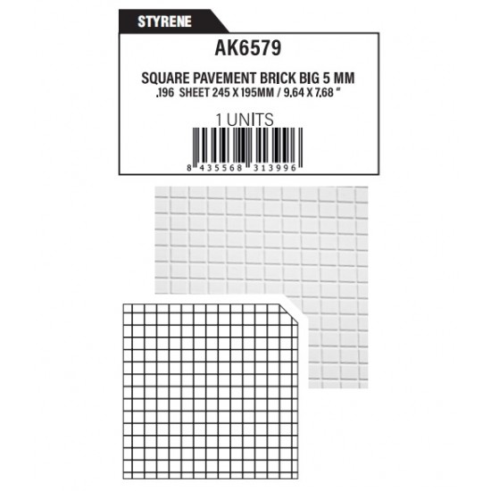 Styrene Textured Sheet - Square Pavement Brick Big 5mm/.196 (245mm x 195mm)