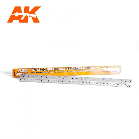 Metallic Multi Scale Triangular Ruler (1/48, 1/72, 1/35, Inches & centimetres)