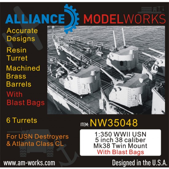 1/350 WWII USN 5inch 38 Caliber Mk38 Twin Mount with BlastBags