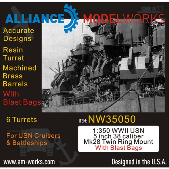 1/350 WWII USN 5inch 38 Caliber Mk28 Twin Mount with BlastBags